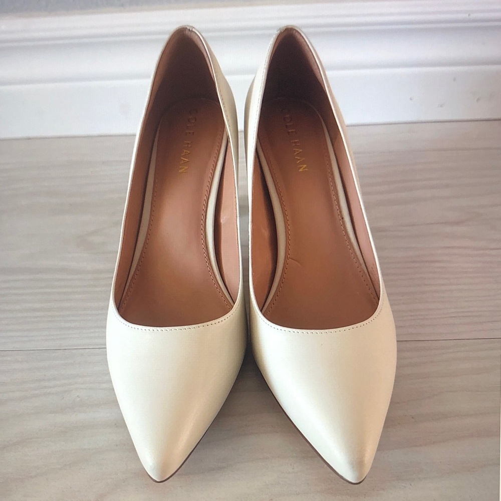 Cole Haan Cream Pointed-Toe Leather Pumps